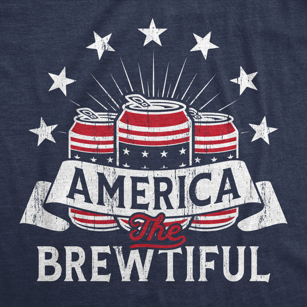 Mens America The Brewtiful T Shirt Funny Patriotic Drinking Beer Can Tee For Guys Image 2