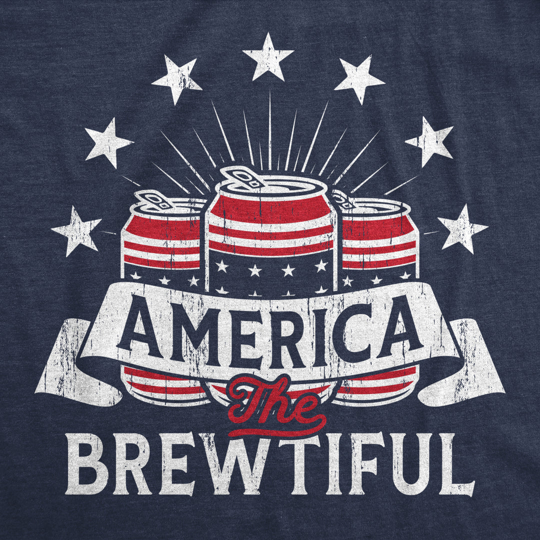 Mens America The Brewtiful T Shirt Funny Patriotic Drinking Beer Can Tee For Guys Image 2