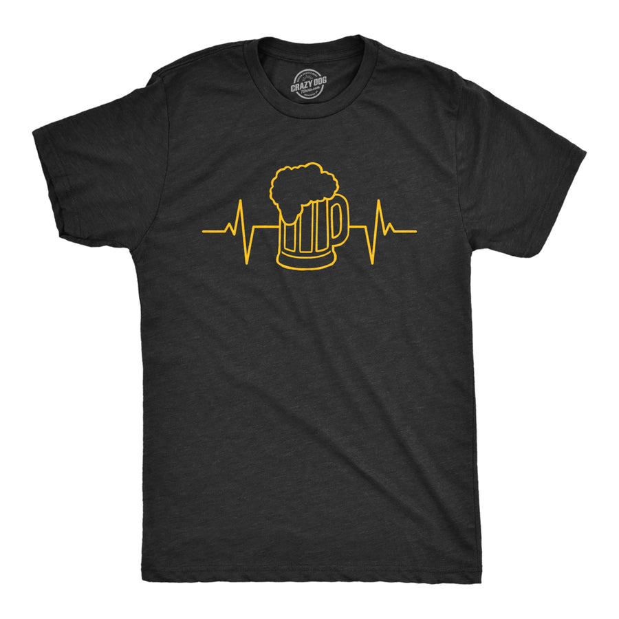 Mens Beer Heart Beat T Shirt Funny Sarcastic Pulse Monitor Mug Tee For Guys Image 1