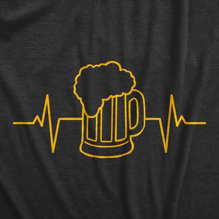 Mens Beer Heart Beat T Shirt Funny Sarcastic Pulse Monitor Mug Tee For Guys Image 2