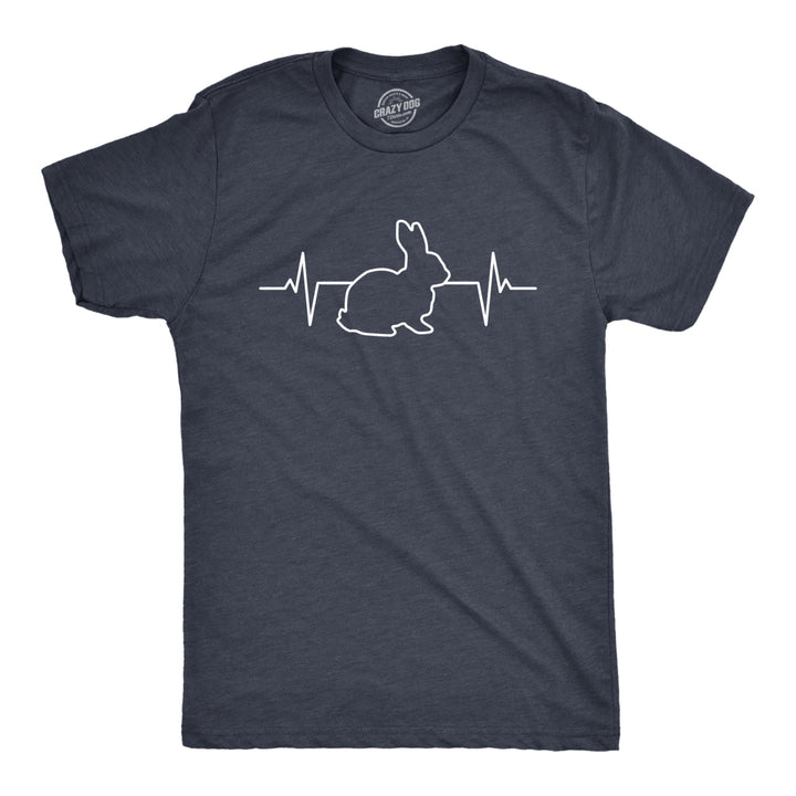 Mens Rabbit Heart Beat T Shirt Funny Cool Easter Bunny Pulse Monitor Tee For Guys Image 1