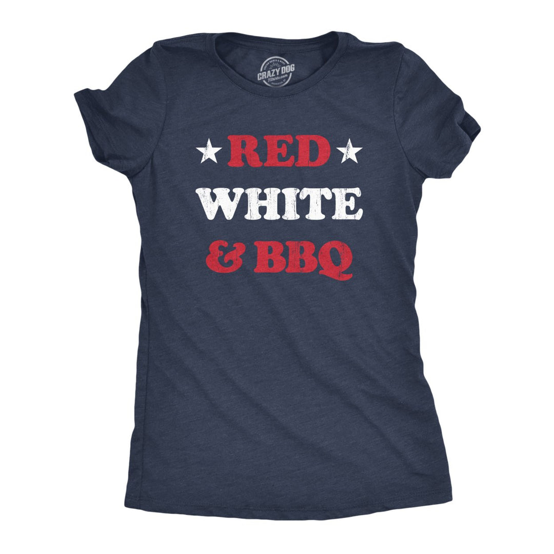 Womens Red White And BBQ T Shirt Funny Patriotic Barbecue Text Tee For Ladies Image 1