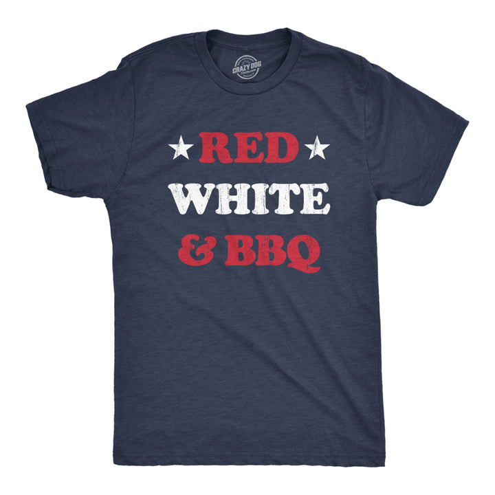 Mens Red White And BBQ T Shirt Funny Patriotic Barbecue Text Tee For Guys Image 1