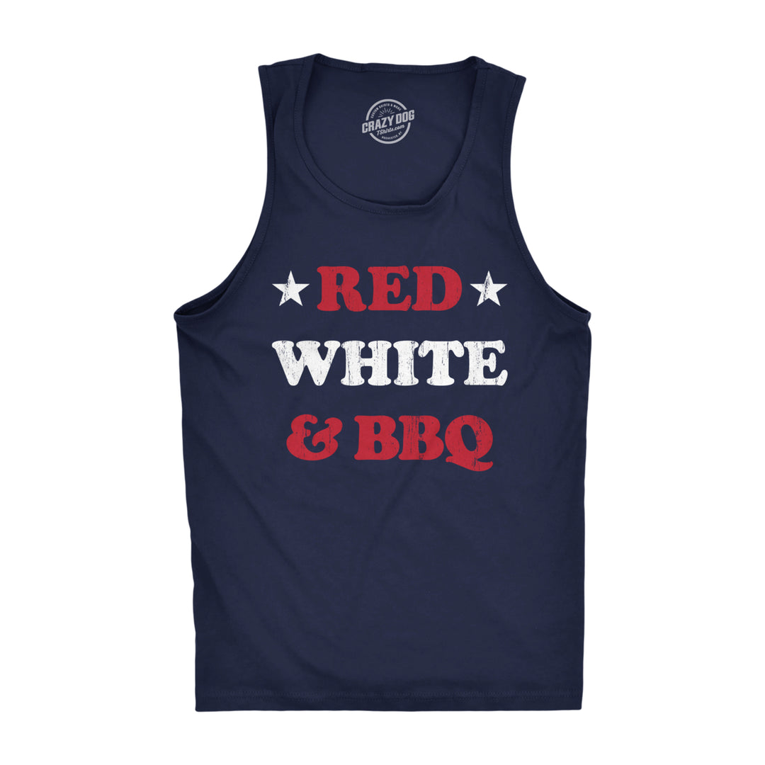 Mens Red White And BBQ Fitness Tank Funny Patriotic Barbecue Text Shirt For Guys Image 1