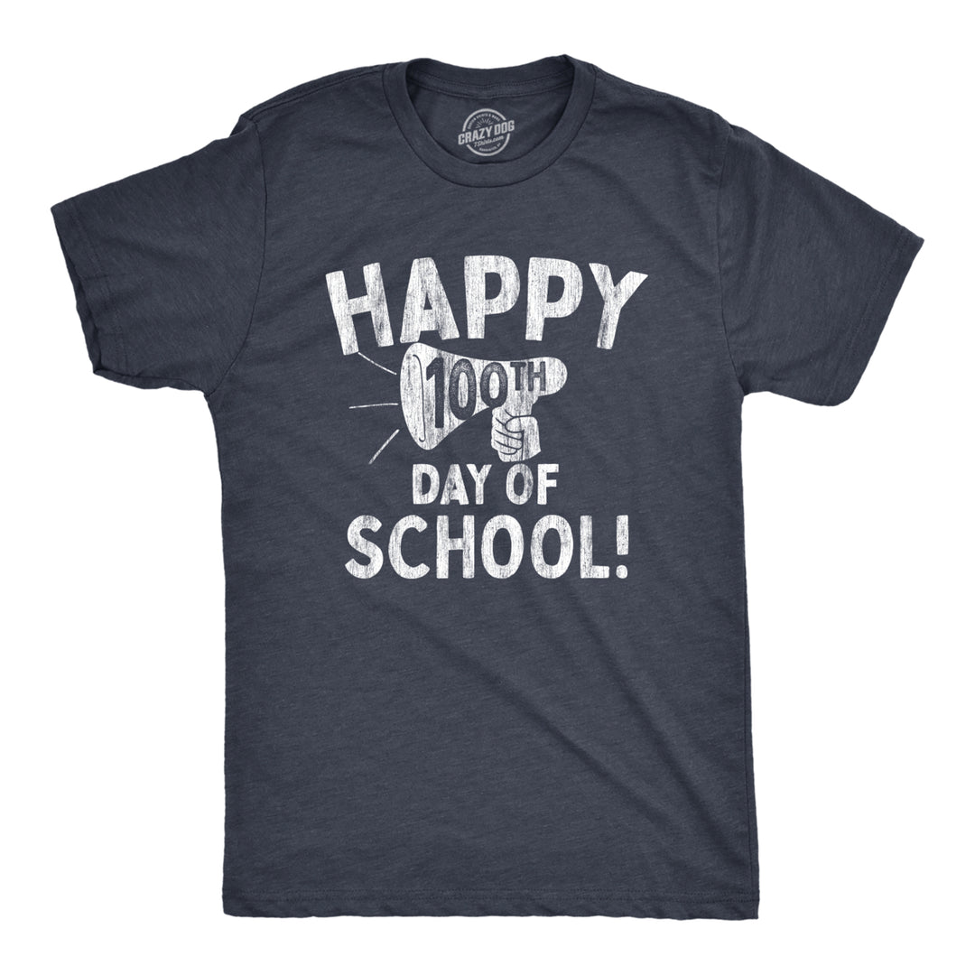 Mens Happy 100th Day of School T Shirt Funny Teacher Learning Tee For Guys Image 1