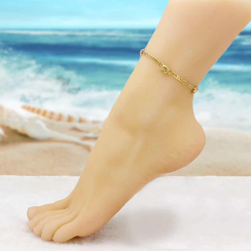 18K Gold Plated Flat Marina Elephant Anklet For Women- Made In Brazil Image 1