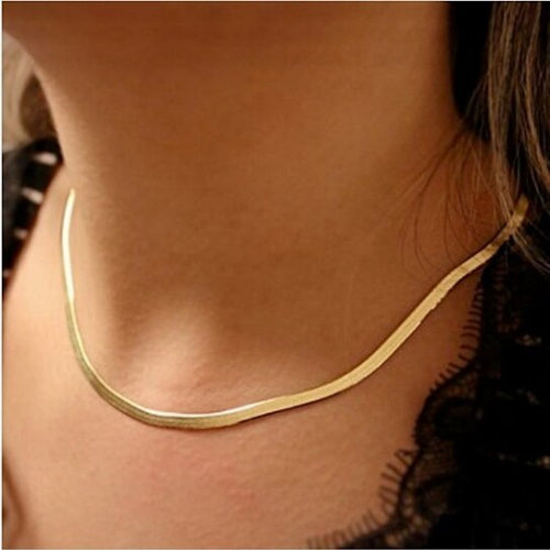 14K Gold Plated Flat Herringbone Magic Chain Necklace 16 Image 2