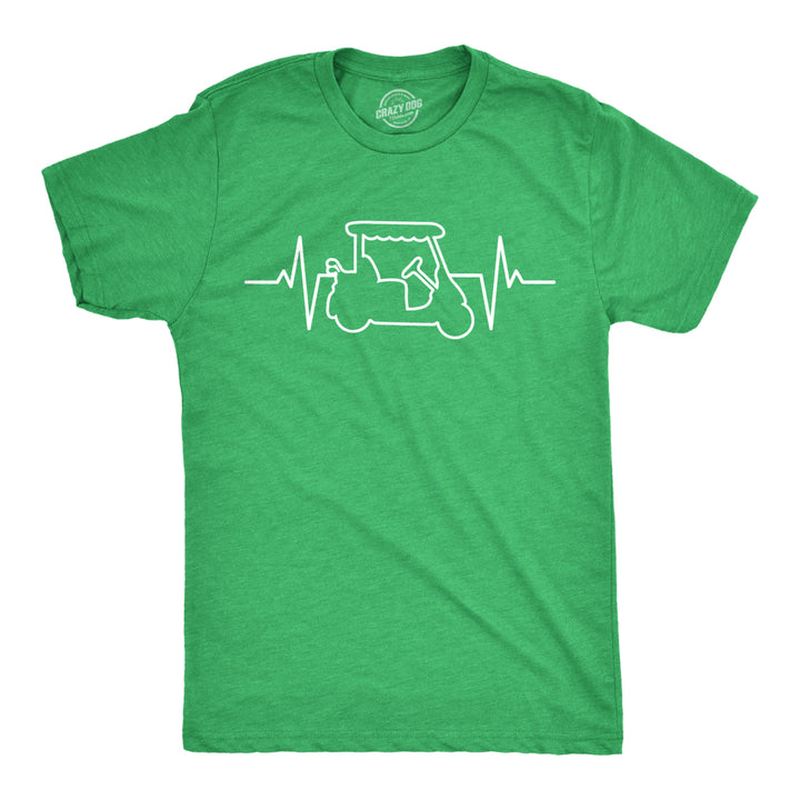 Mens Golf Cart Heart Beat T Shirt Funny Cool Golfing Lovers Pulse Tee For Guys Image 1