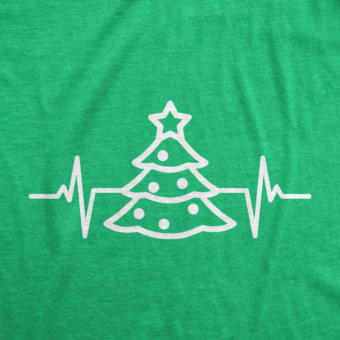 Womens Christmas Tree Heart Beat T Shirt Funny Cool Xmas Party Tee For Ladies Image 2