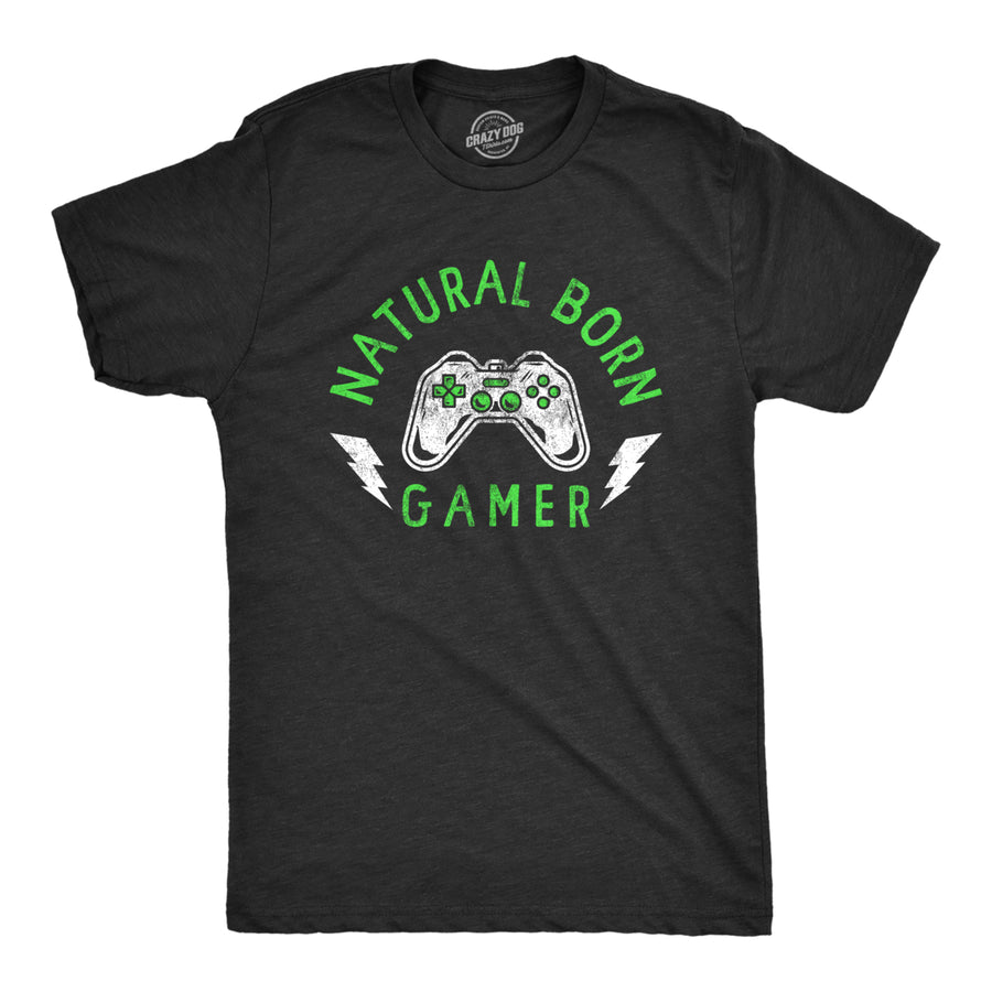 Mens Natural Born Gamer T Shirt Funny Video Game Lovers Controller Tee For Guys Image 1