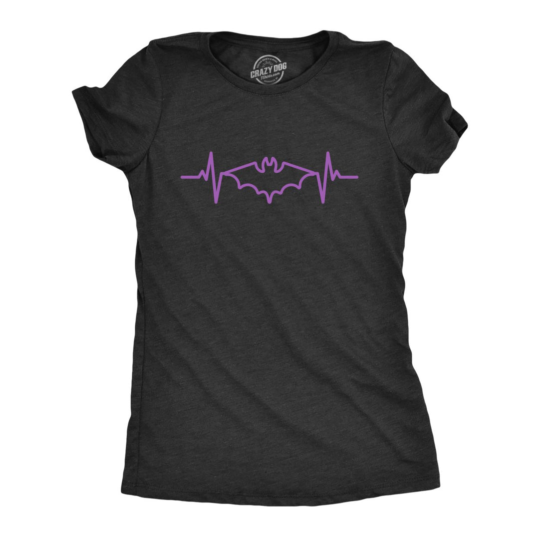 Womens Bat Heart Beat T Shirt Funny Cool Halloween Spooky Tee For Ladies Image 1