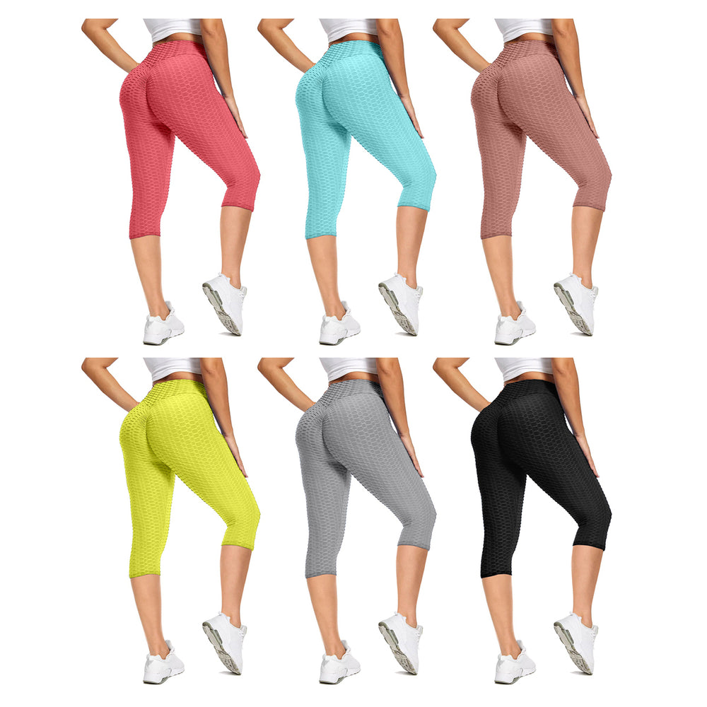 4-Pack Womens High Waisted Anti Cellulite Solid Leggings Image 2