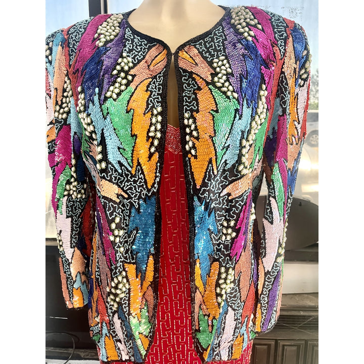 Elegant Sequin Jacket/Blazer Multicolor Size 10 Image 1