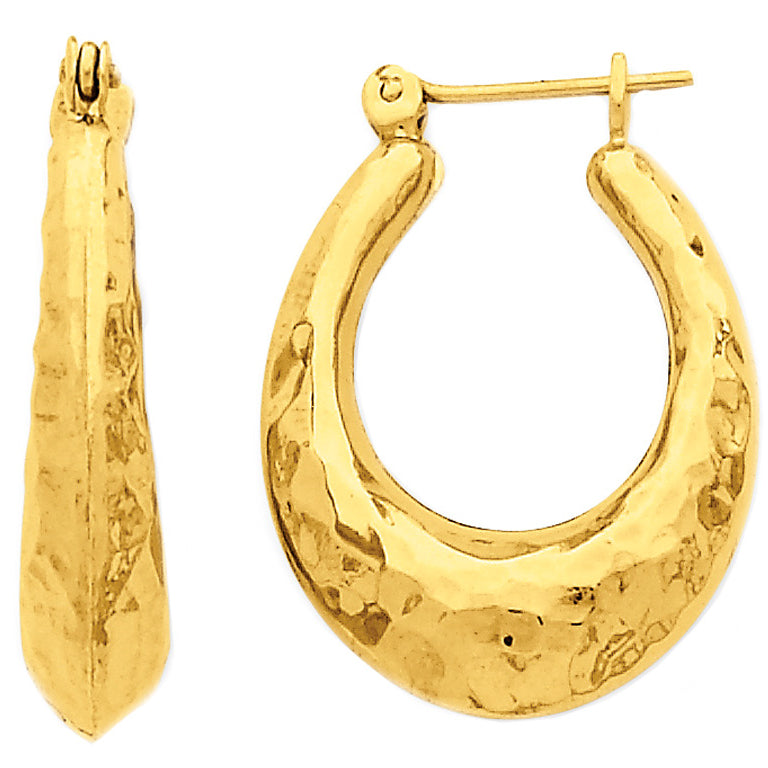 14K Yellow Gold Hammered Fancy Hollow Hoop Earrings Image 1