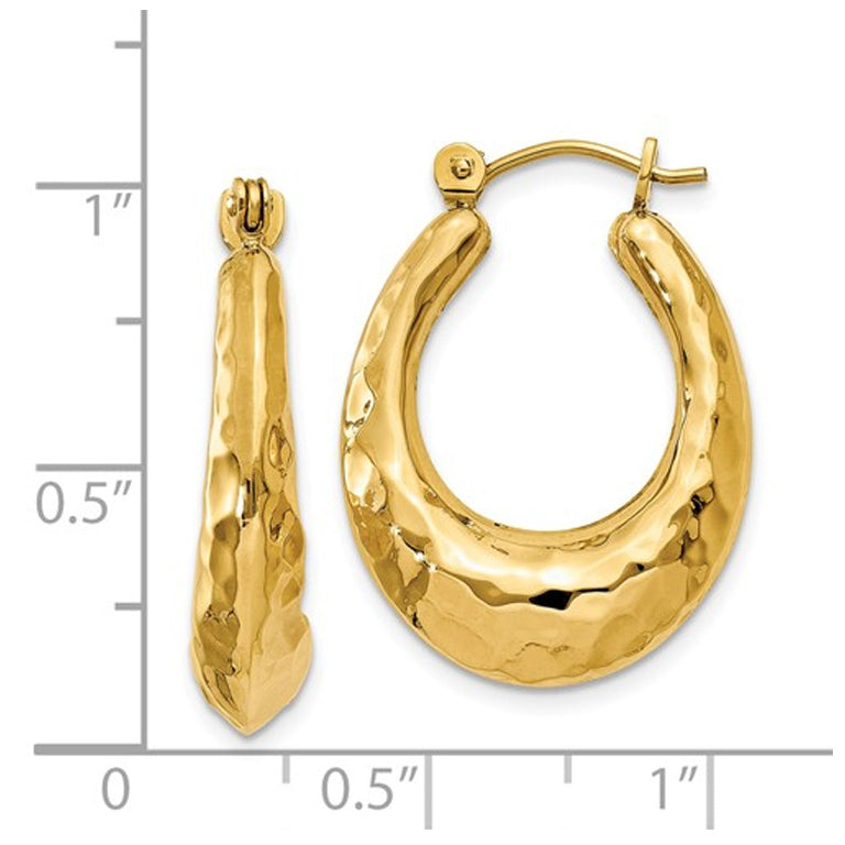 14K Yellow Gold Hammered Fancy Hollow Hoop Earrings Image 2