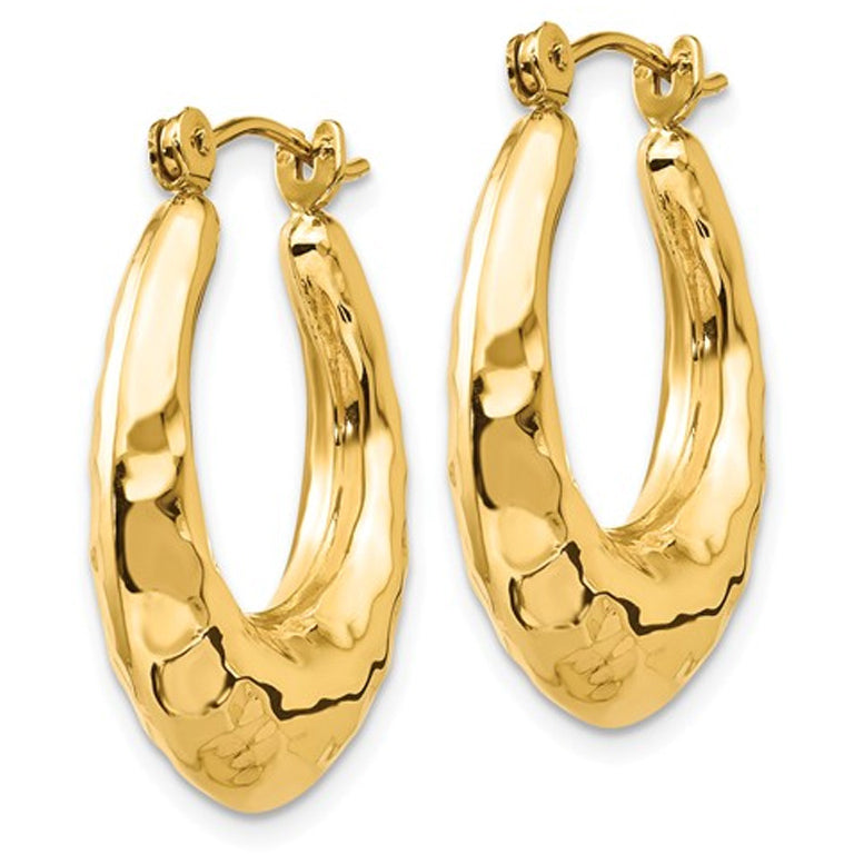 14K Yellow Gold Hammered Fancy Hollow Hoop Earrings Image 3