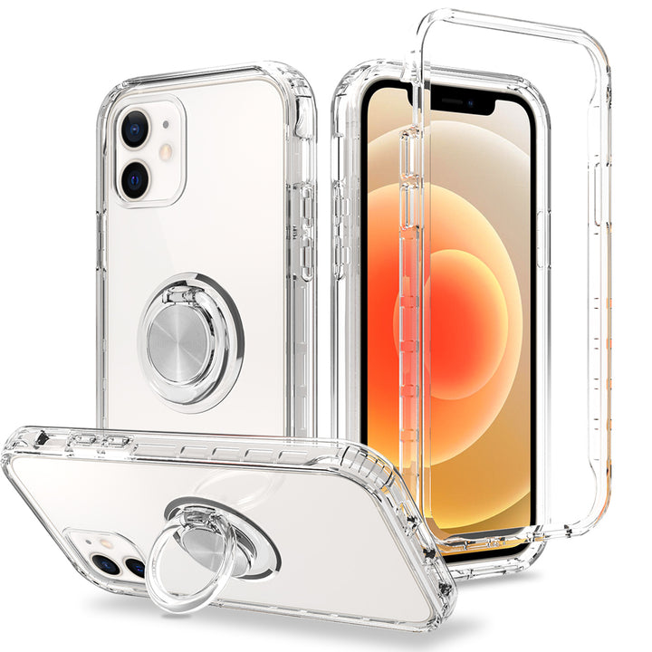 navor Clear Case with Metal Ring Stand Works with Magnetic Car Phone Mount Case Drop Protection and Clear Hard Back Image 1