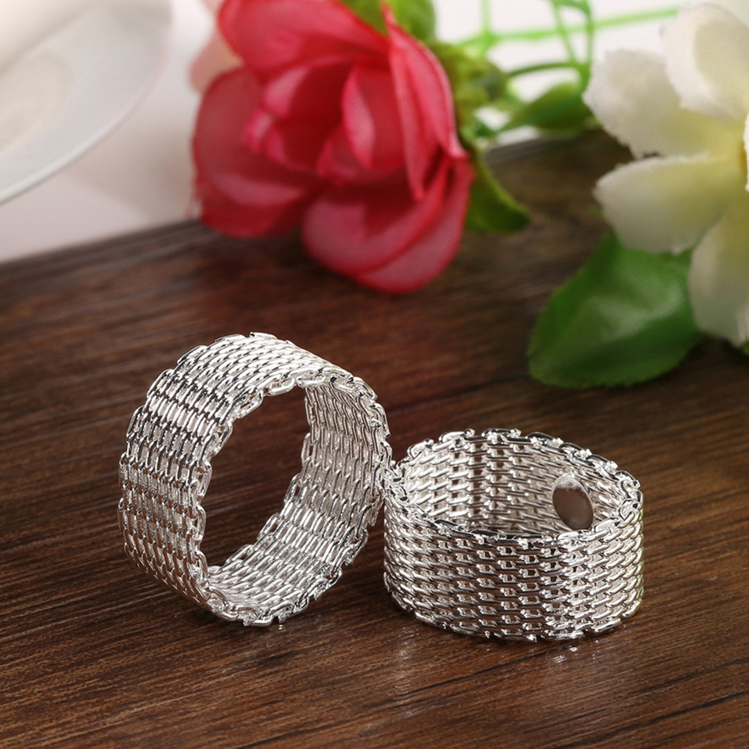 Women Wide Net Woven Mesh Style Finger Ring Silver Plated Jewelry Charms Gift Image 1