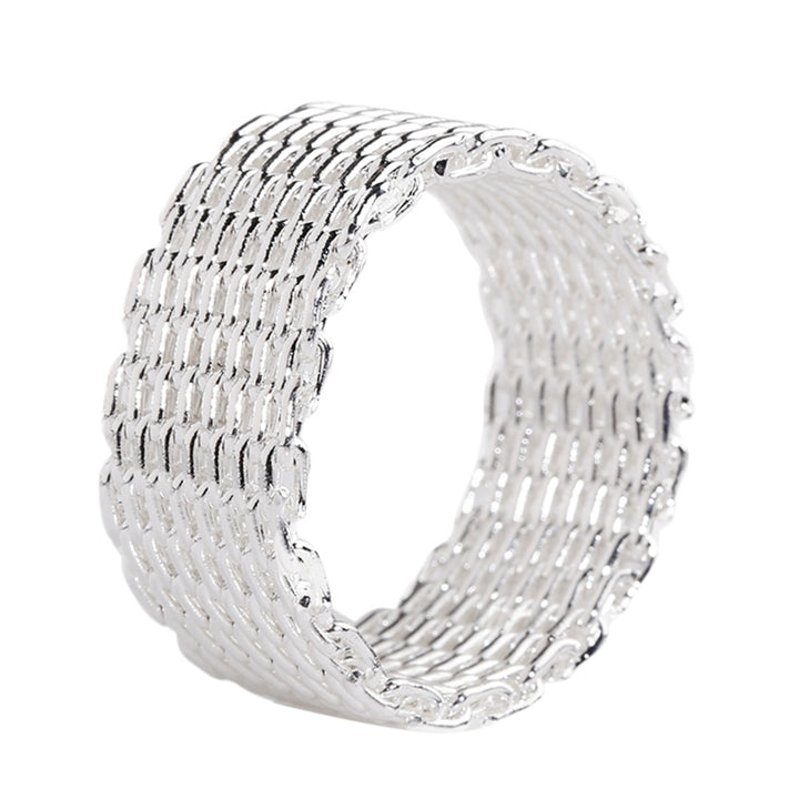 Women Wide Net Woven Mesh Style Finger Ring Silver Plated Jewelry Charms Gift Image 2