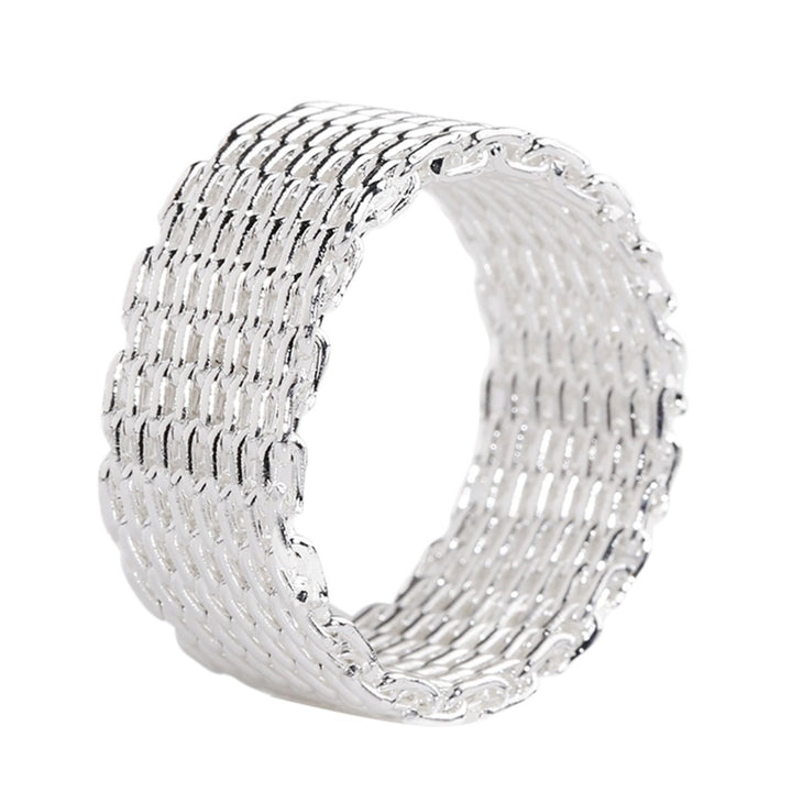 Women Wide Net Woven Mesh Style Finger Ring Silver Plated Jewelry Charms Gift Image 1