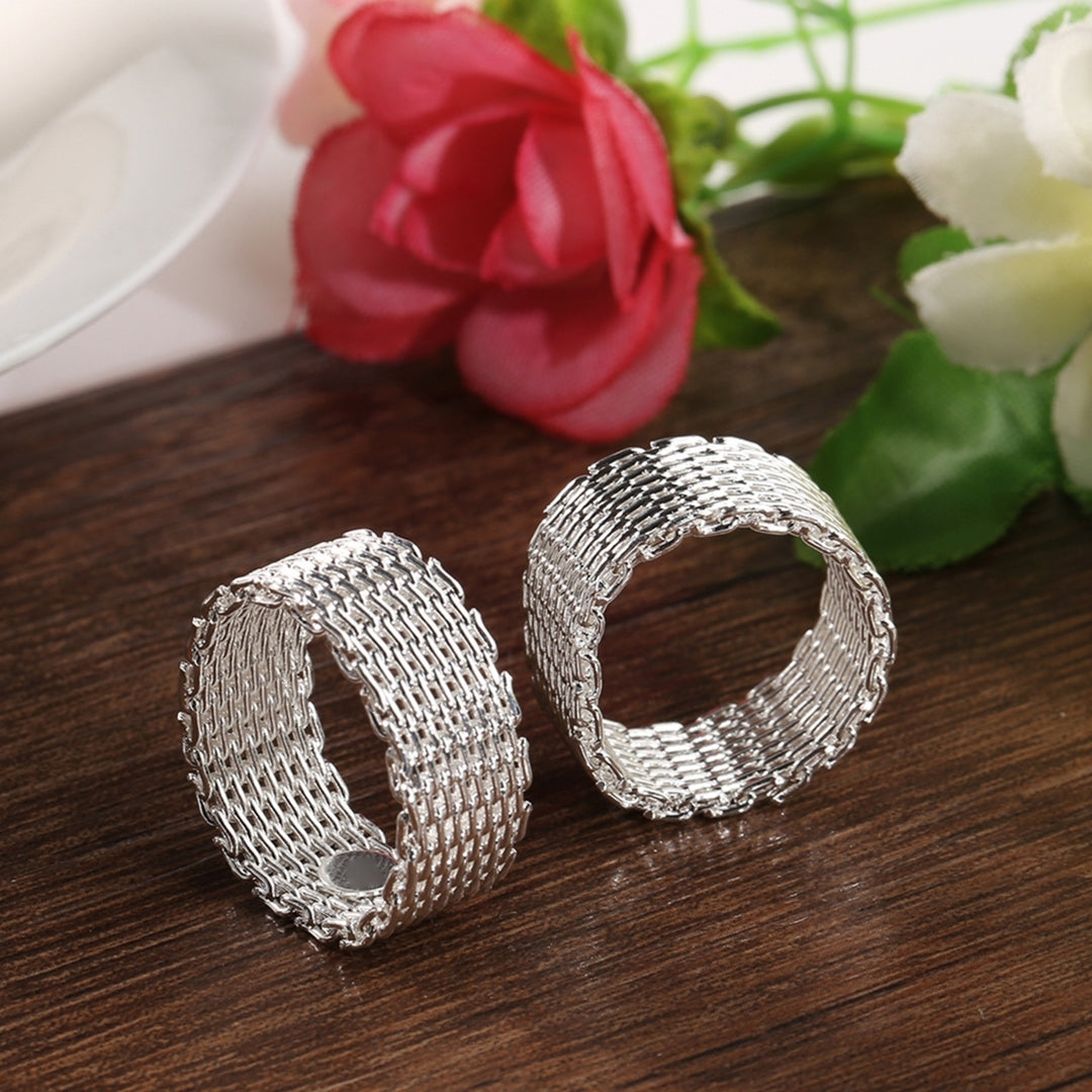 Women Wide Net Woven Mesh Style Finger Ring Silver Plated Jewelry Charms Gift Image 3