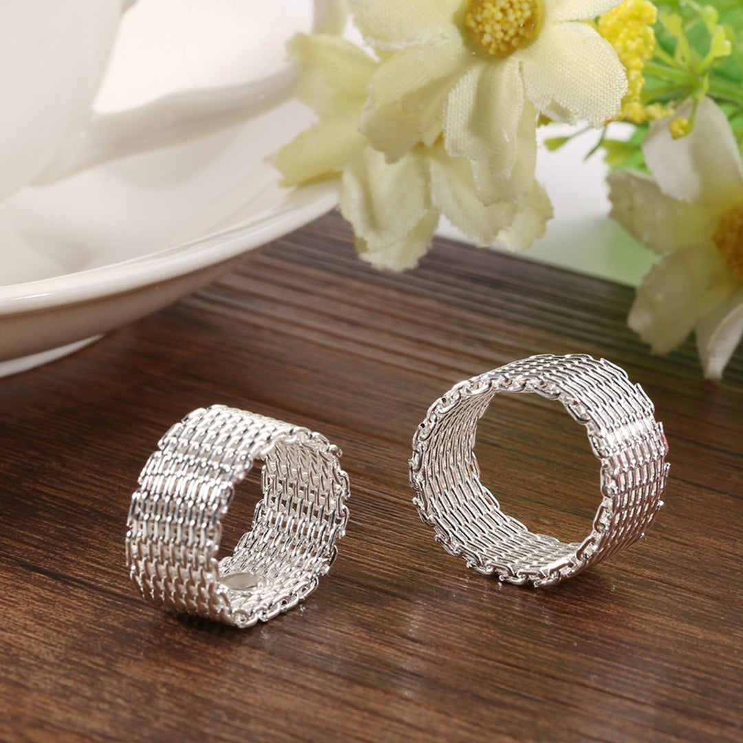 Women Wide Net Woven Mesh Style Finger Ring Silver Plated Jewelry Charms Gift Image 4