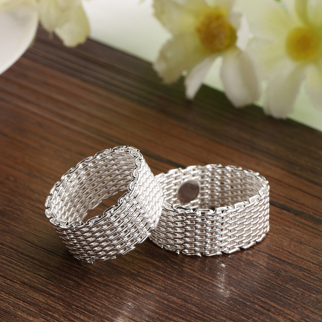 Women Wide Net Woven Mesh Style Finger Ring Silver Plated Jewelry Charms Gift Image 4