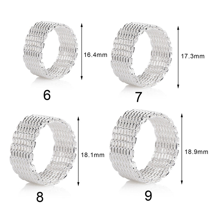 Women Wide Net Woven Mesh Style Finger Ring Silver Plated Jewelry Charms Gift Image 6