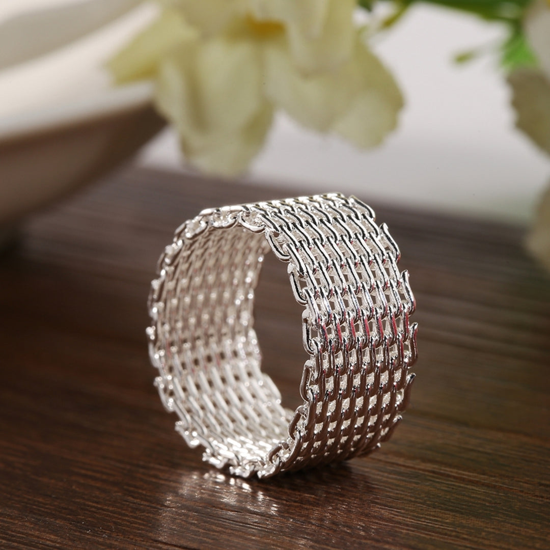 Women Wide Net Woven Mesh Style Finger Ring Silver Plated Jewelry Charms Gift Image 7