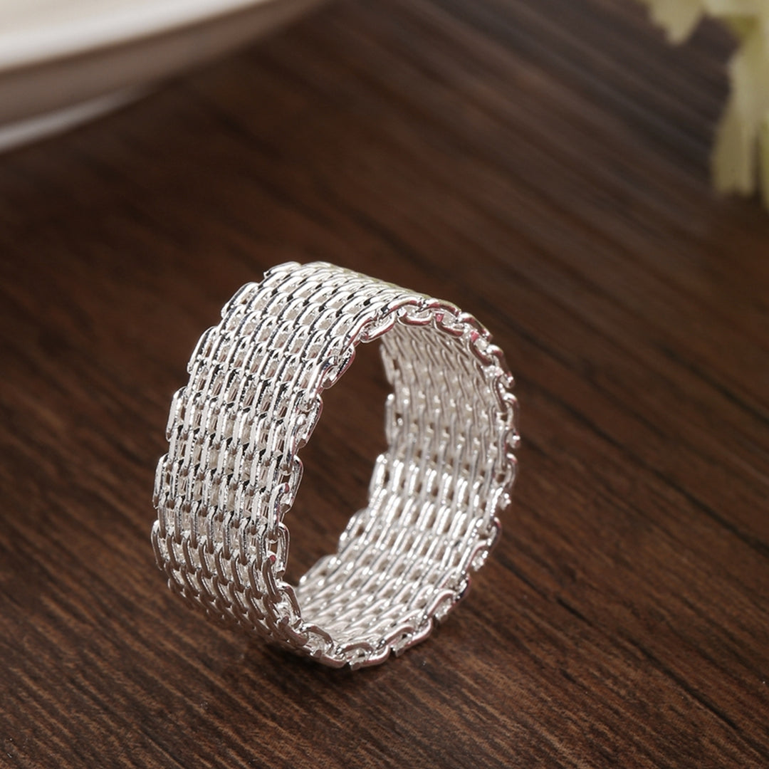 Women Wide Net Woven Mesh Style Finger Ring Silver Plated Jewelry Charms Gift Image 8