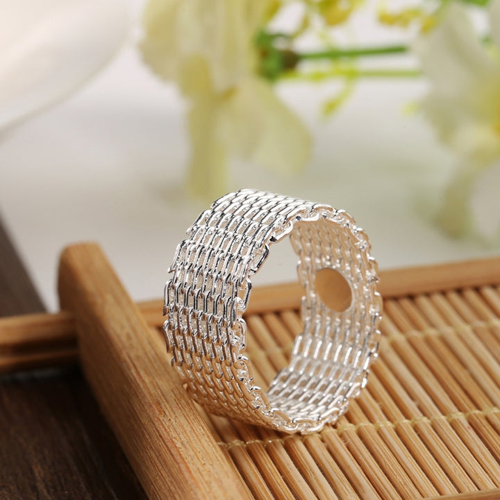 Women Wide Net Woven Mesh Style Finger Ring Silver Plated Jewelry Charms Gift Image 9