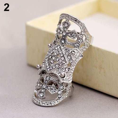 Fashion Punk Cool Western Style Rhinestone Joint Finger Cross Ring Jewelry Image 3