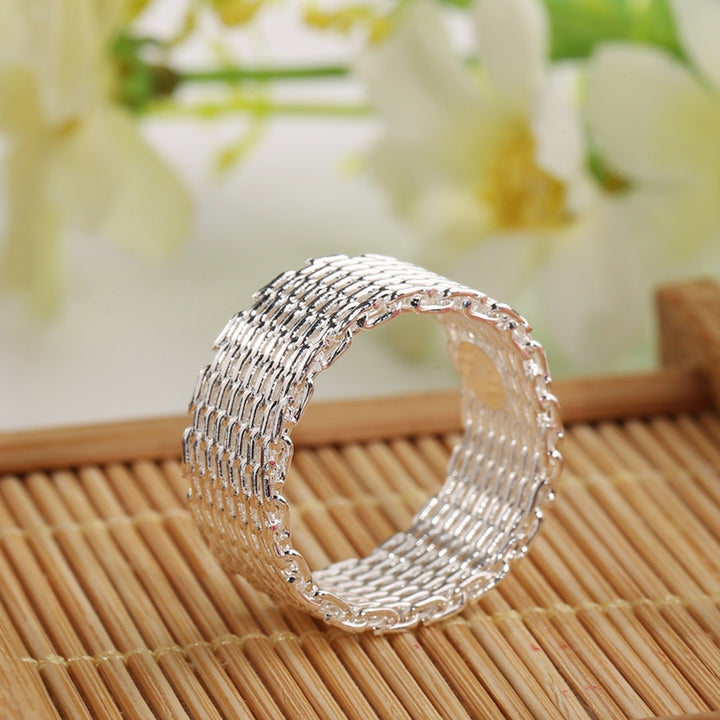 Women Wide Net Woven Mesh Style Finger Ring Silver Plated Jewelry Charms Gift Image 10