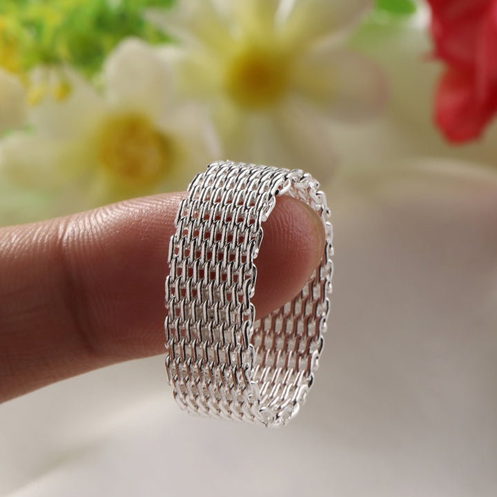 Women Wide Net Woven Mesh Style Finger Ring Silver Plated Jewelry Charms Gift Image 11