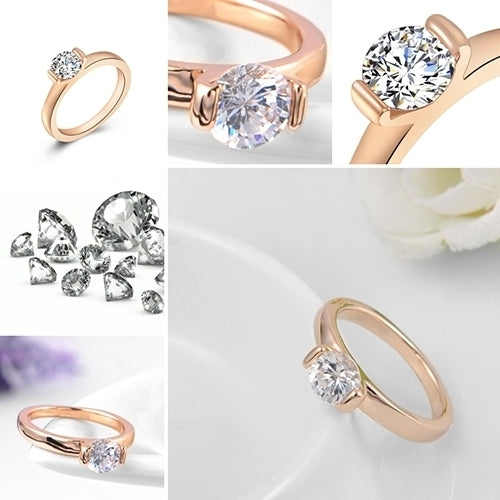 Rose Gold Rhinestone Finger Ring Socialite Women Wedding Party Jewelry Gift Image 4