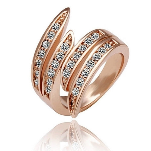 Womens Fashion Luxury Rose Gold Plated Rhinestone Wedding Party Jewelry Ring Image 2