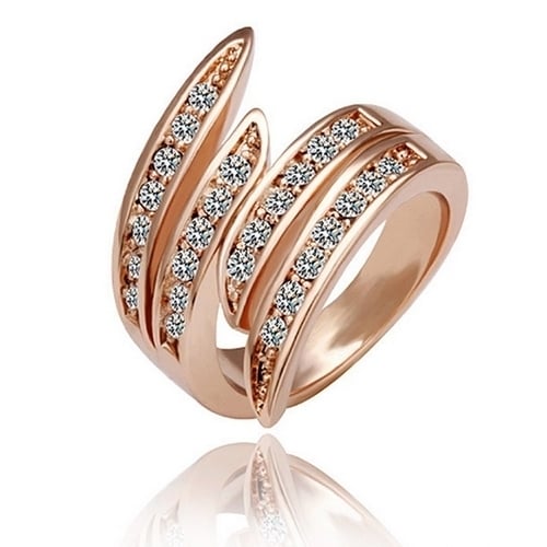 Womens Fashion Luxury Rose Gold Plated Rhinestone Wedding Party Jewelry Ring Image 1