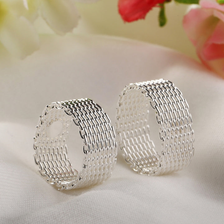 Women Wide Net Woven Mesh Style Finger Ring Silver Plated Jewelry Charms Gift Image 12