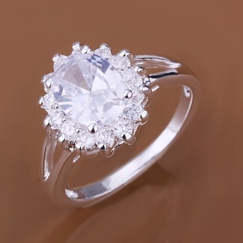 Womens Fashion OL Luxury Shiny Zircon Sun Flower Silver Plated Ring Jewelry Gift Image 2