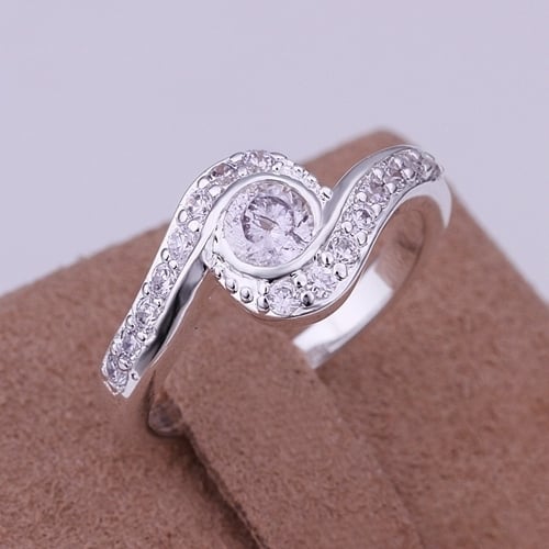 Womens Fashion OL Luxury Shiny Zircon Sun Flower Silver Plated Ring Jewelry Gift Image 4