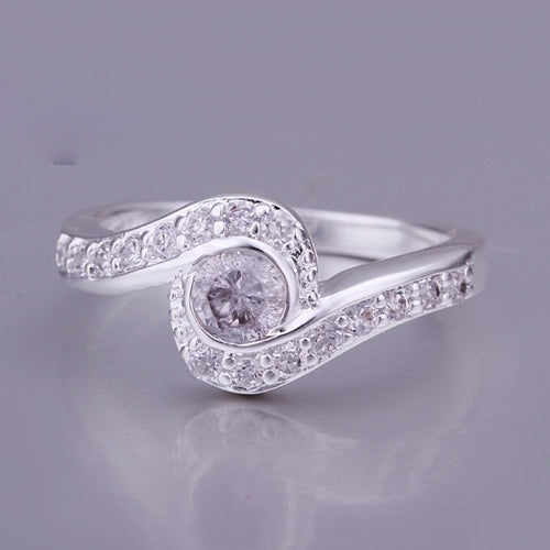 Womens Fashion OL Luxury Shiny Zircon Sun Flower Silver Plated Ring Jewelry Gift Image 4