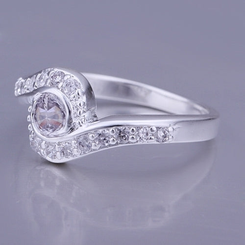 Womens Fashion OL Luxury Shiny Zircon Sun Flower Silver Plated Ring Jewelry Gift Image 6