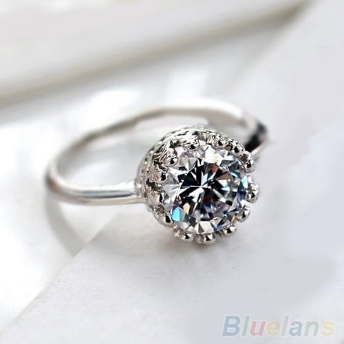 Luxury Women Round Cut CZ Princess Crown Bridal Engagement Wedding Party Ring Image 1