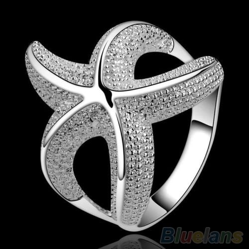 Women Fashion Party Jewelry Gift Silver Plated Rhinestone Starfish Band Ring Image 1