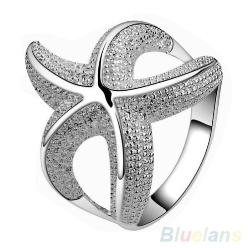 Women Fashion Party Jewelry Gift Silver Plated Rhinestone Starfish Band Ring Image 2