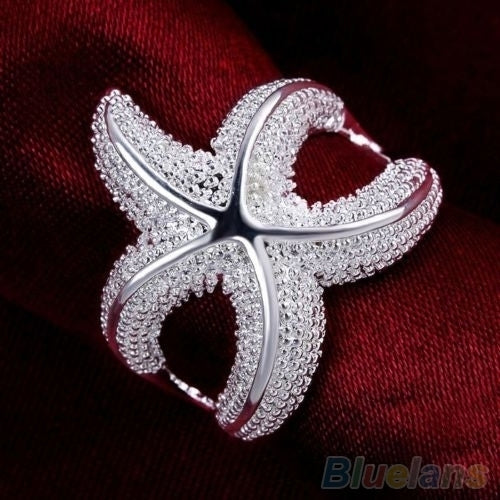 Women Fashion Party Jewelry Gift Silver Plated Rhinestone Starfish Band Ring Image 3