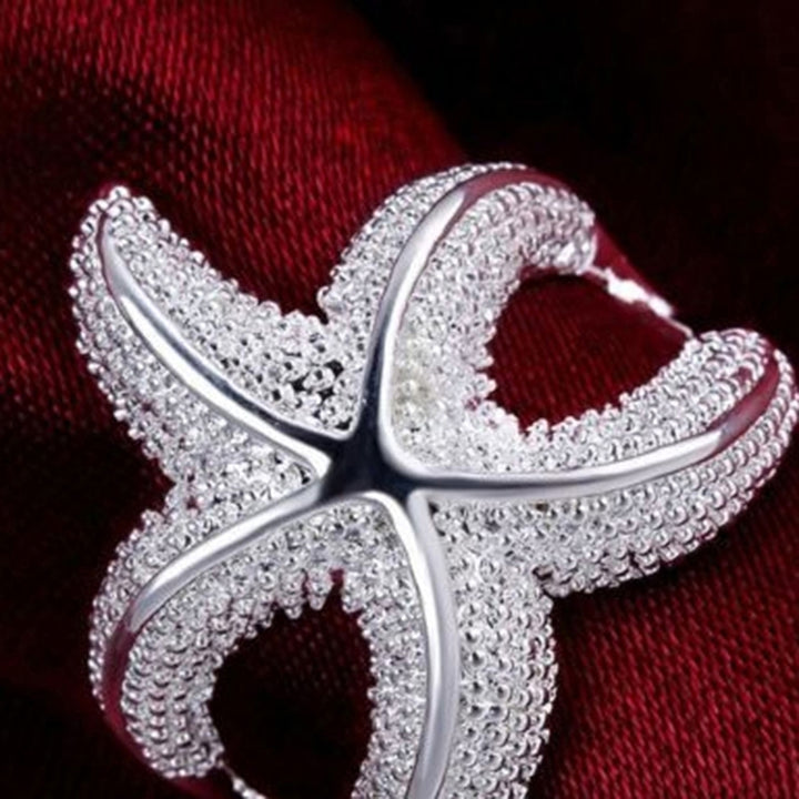 Women Fashion Party Jewelry Gift Silver Plated Rhinestone Starfish Band Ring Image 4