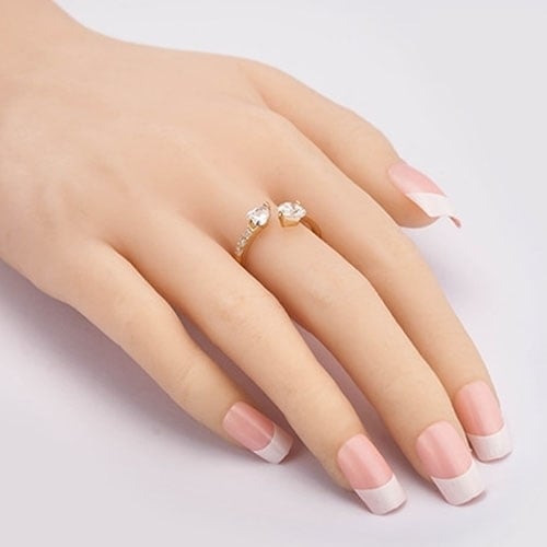 Womens Double Love Heart Open Ring Shiny Zircon Copper Wedding Bridal Jewelry Image 7