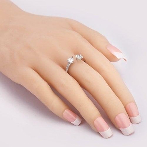 Womens Double Love Heart Open Ring Shiny Zircon Copper Wedding Bridal Jewelry Image 8