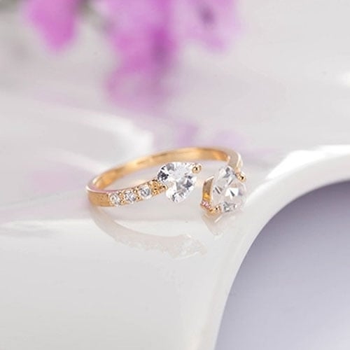 Womens Double Love Heart Open Ring Shiny Zircon Copper Wedding Bridal Jewelry Image 10